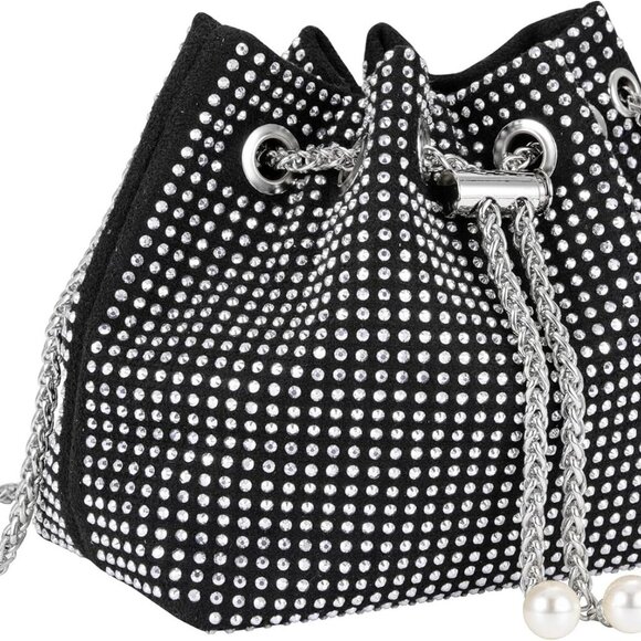 Mini Glitter Pearl Crossbody Clutch Evening Bag for Women, Black, Party Prom - Picture 4 of 6